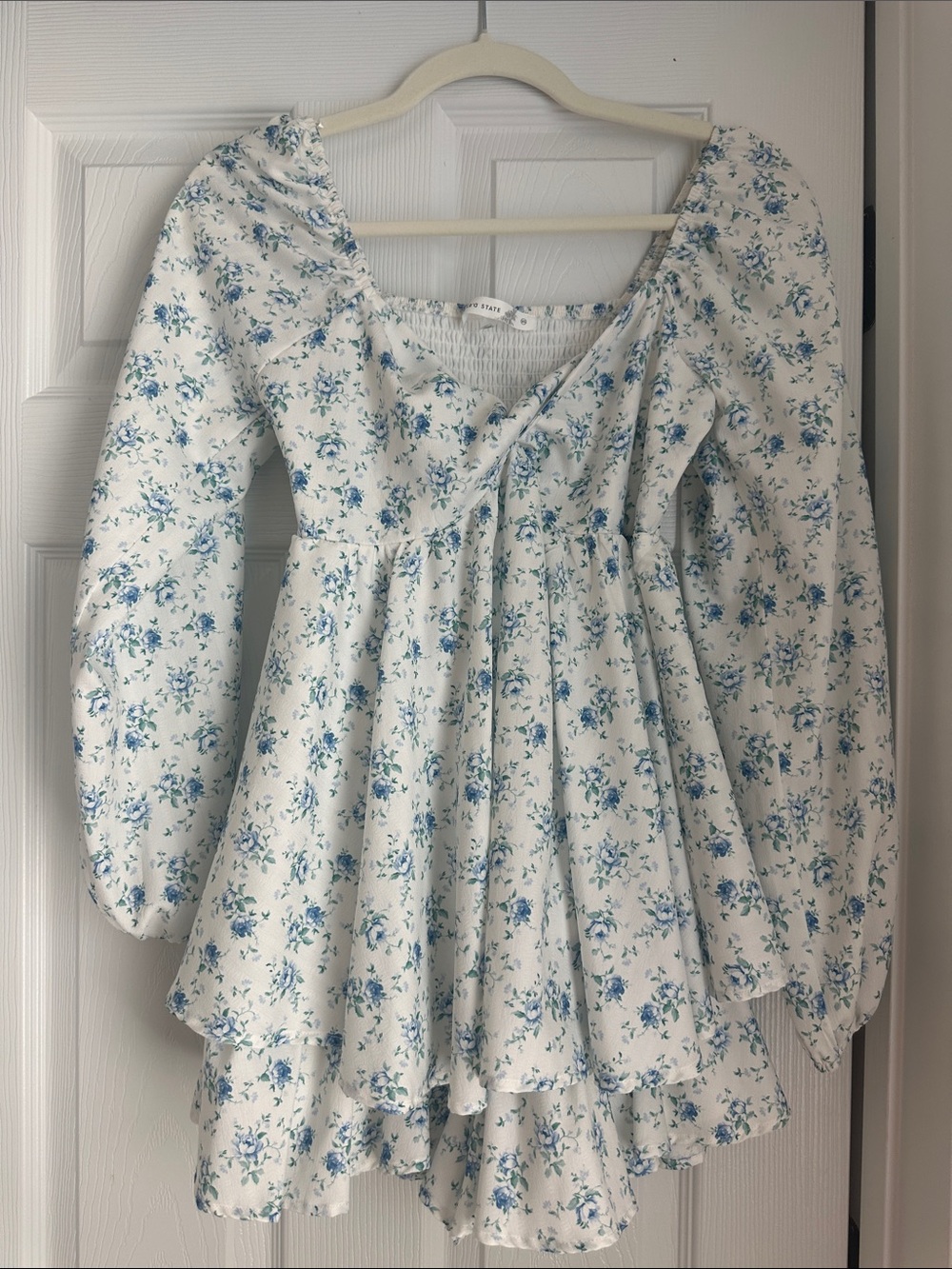 Altar'd State White Mini Dress with Blue Floral Print